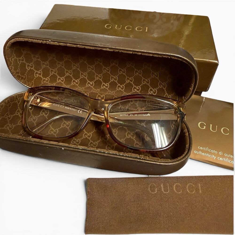 Gucci GG 3761/F Eyeglasses Asian Fit Authentic Beige Floral Tortoiseshell